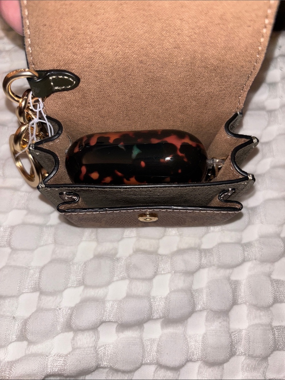 Coach Klare Bag Charm With Signature Canvas NWT Suede/Gold/Army Green/Tan - Picture 9 of 9